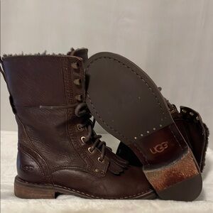 UGG Dark Brown Leather Lace-Up Boots